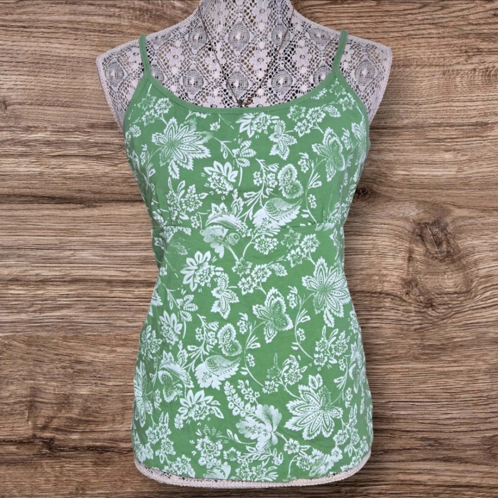 Faded Glory Green with white floral print Camisole top